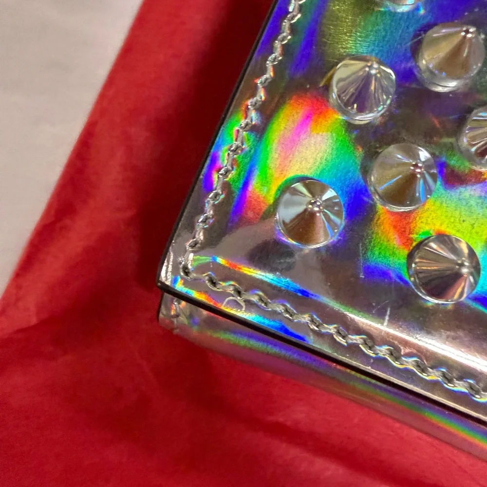 CHRISTIAN LOUBOUTIN SILVER HOLOGRAPHIC BOUDOIR STUDDED BAG WITH COA - Picture 12 of 15